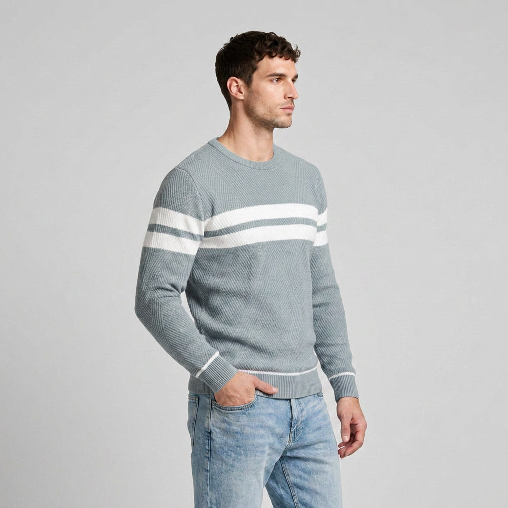 Striped Crewneck Pullover Sweater Slim Fit for Men