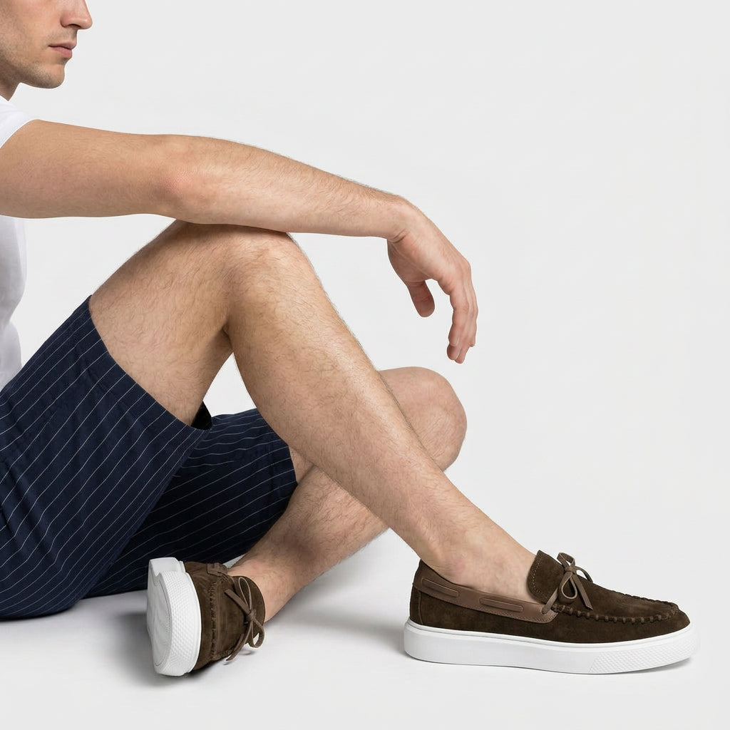 Suede Moccasin Loafer Bow Detail Platform Sole for Men