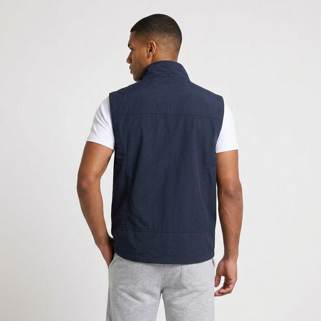 Zip-Up Vest Stand Collar Multi-Pocket for Men
