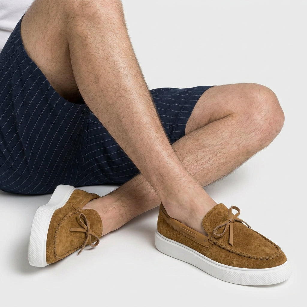 Men's Suede Moccasin Loafer Bow Detail Platform Sole
