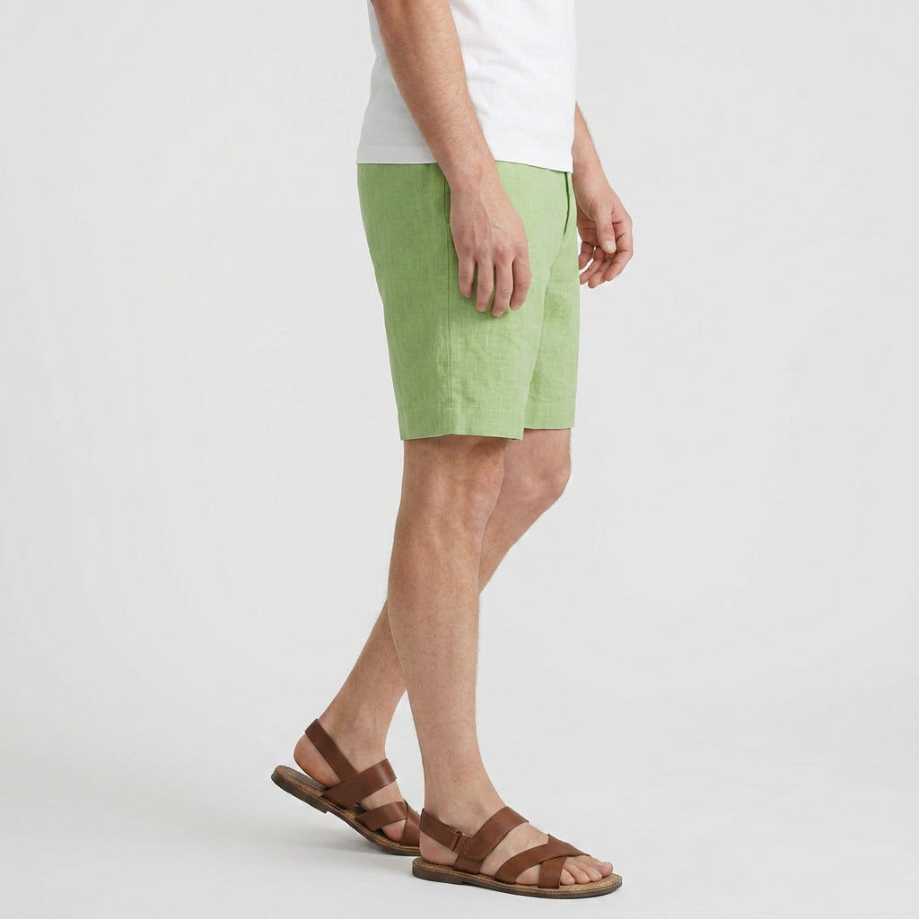 Men's Linen Chino Shorts Flat Front Button Closure