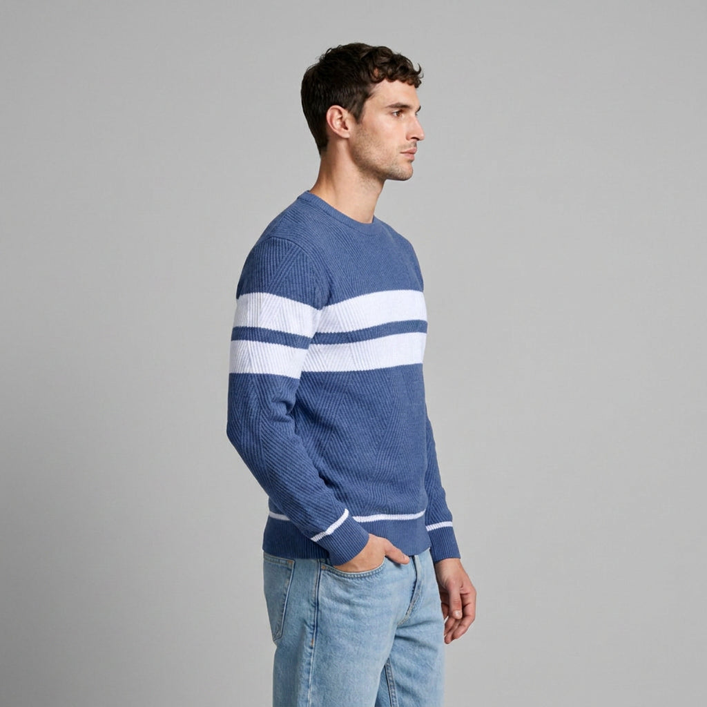 Striped Crewneck Pullover Sweater Slim Fit for Men