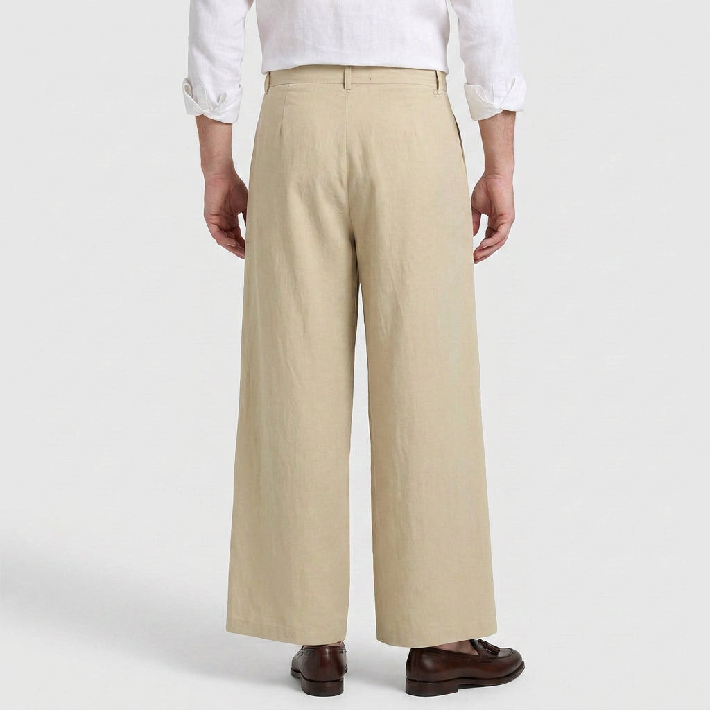 Wide Leg Pleated Trousers with Tie Waist for Men
