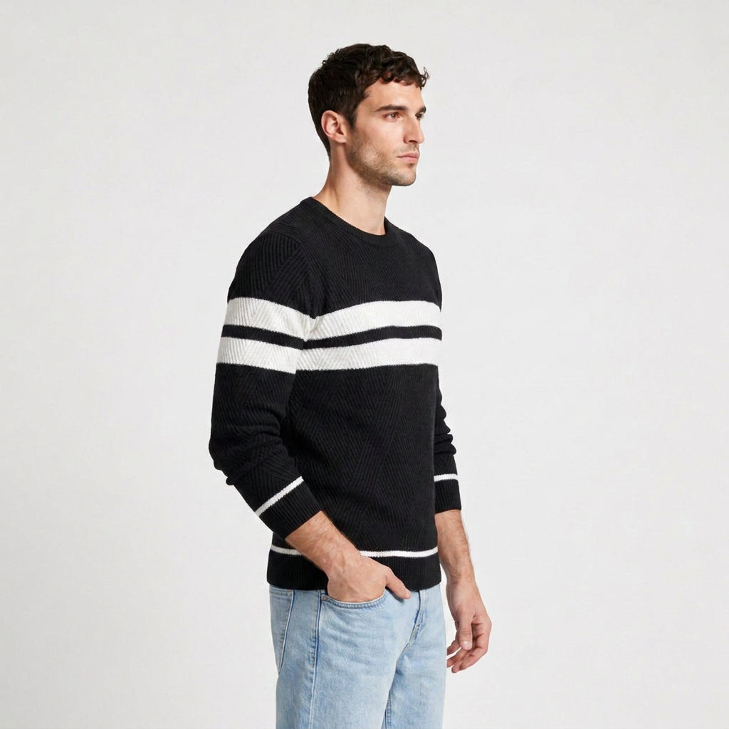 Striped Crewneck Pullover Sweater Slim Fit for Men