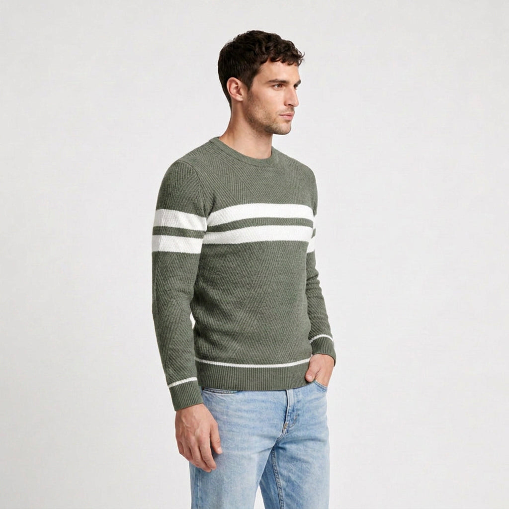Striped Crewneck Pullover Sweater Slim Fit for Men