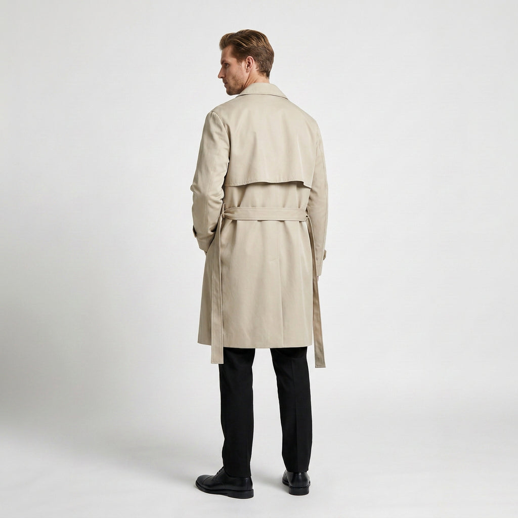 Long Waterproof Double-Breasted Trench Coat for Men