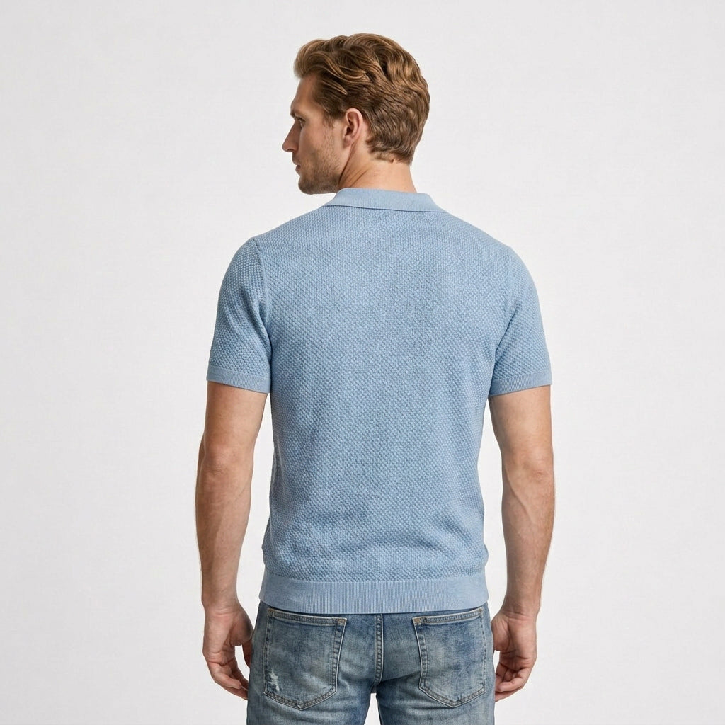 Textured Knit Polo Open Collar Short Sleeve for Men
