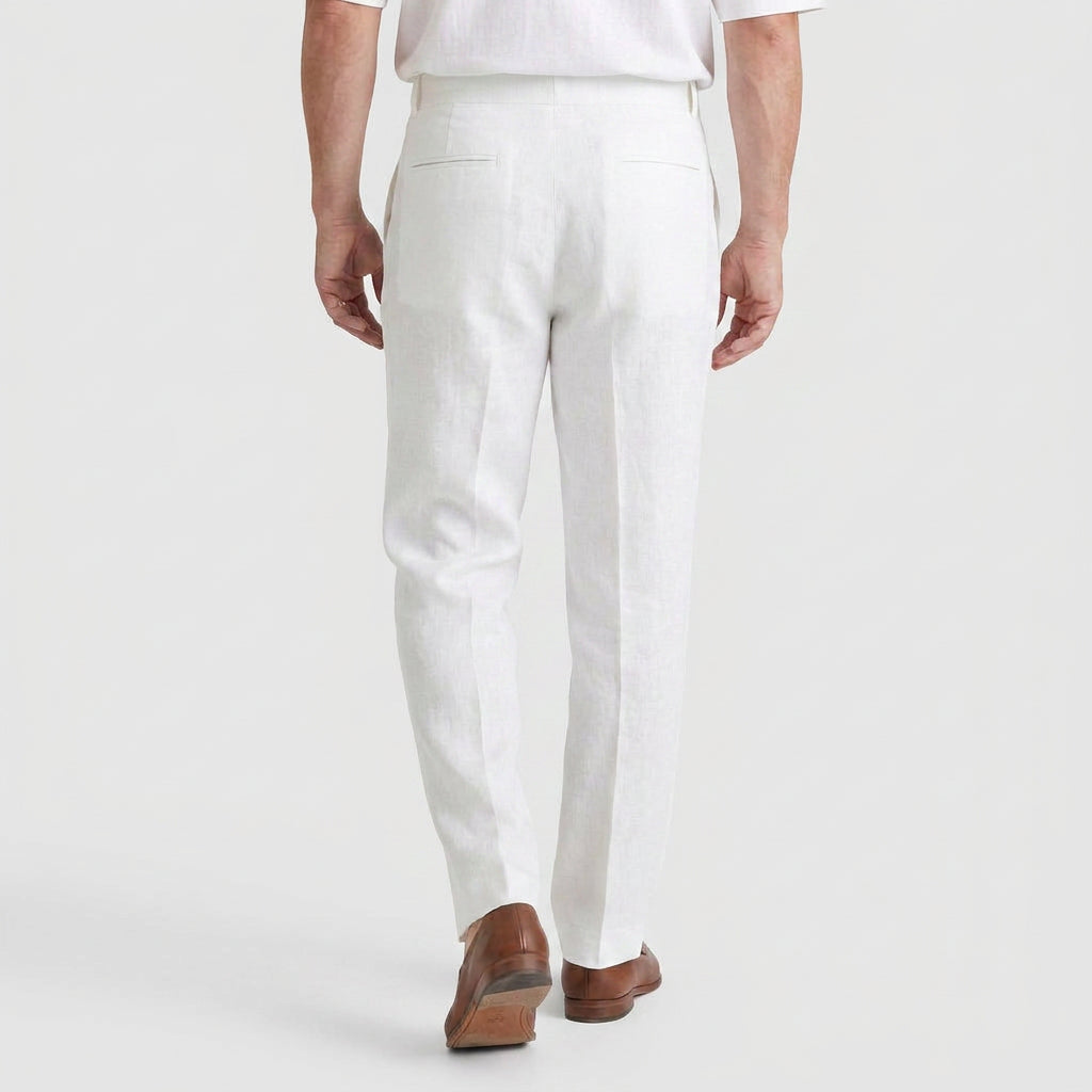 Tapered Leg Pleated Linen Trousers for Men