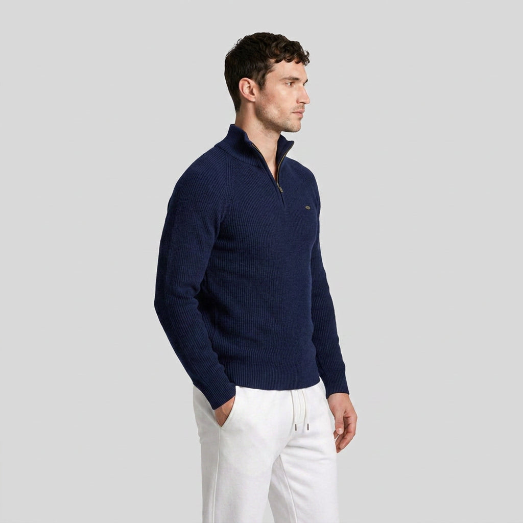 Quarter-Zip Knit Sweater Ribbed Slim Fit for Men