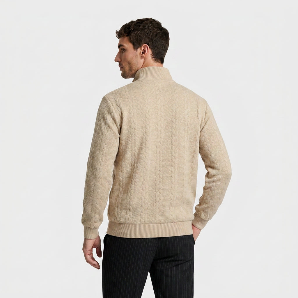 Cable Knit Merino Half-Zip Sweater High Collar for Men