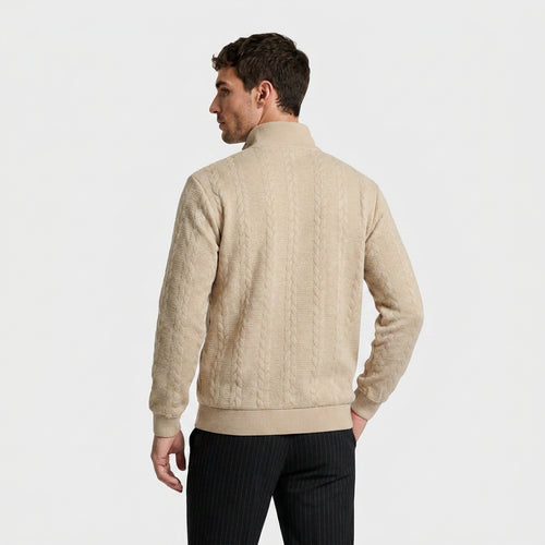 Cable Knit Merino Half-Zip Sweater High Collar for Men