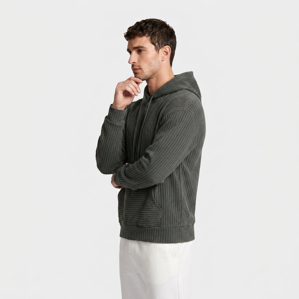 Corduroy Hoodie Relaxed Fit Kangaroo Pocket for Men