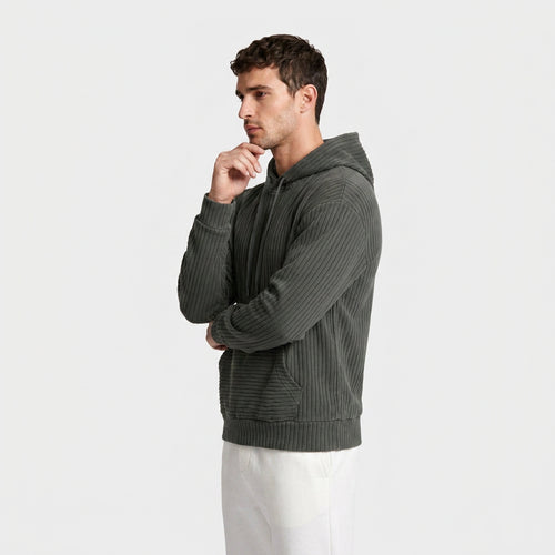 Corduroy Hoodie Relaxed Fit Kangaroo Pocket for Men