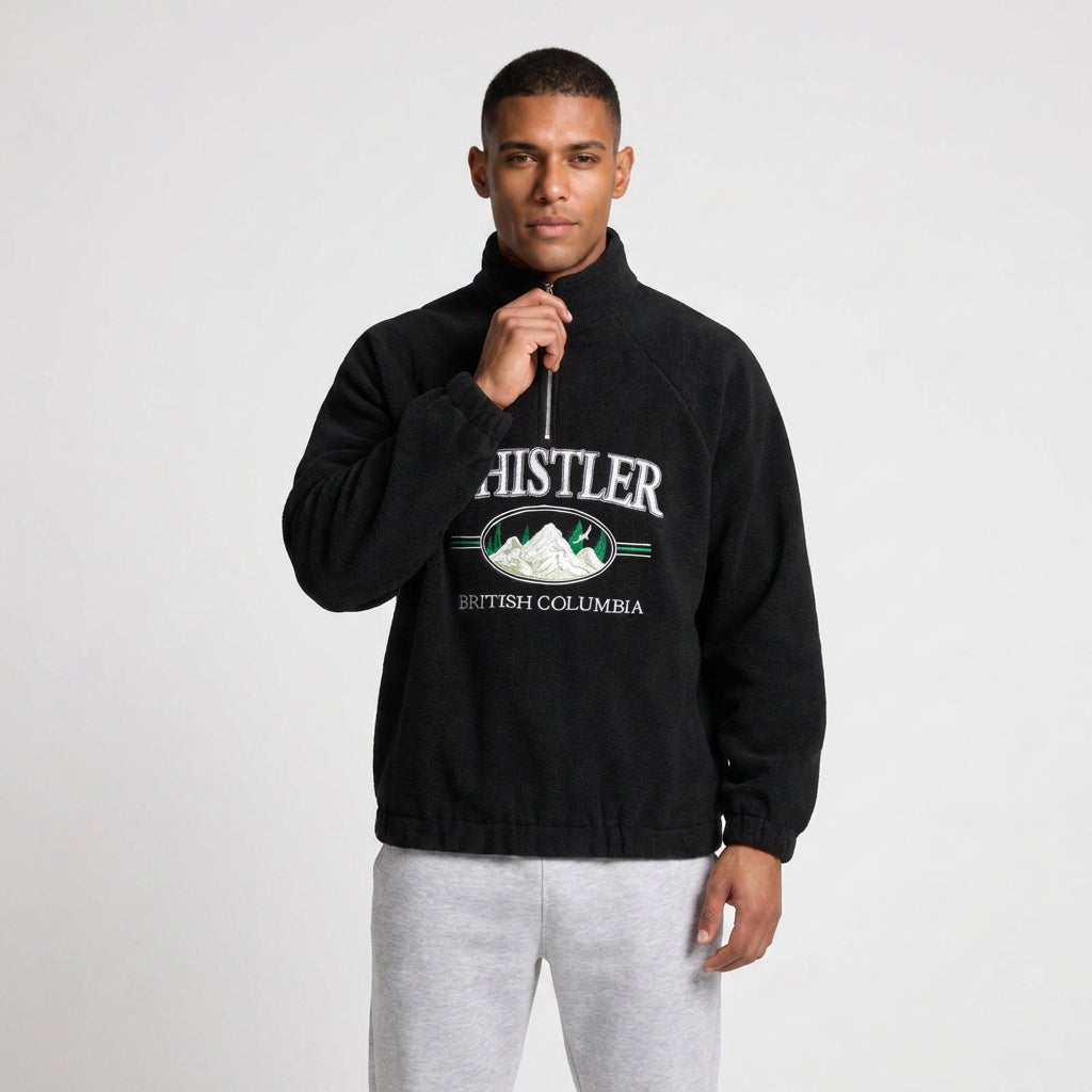 Fleece Half-Zip Pullover Embroidered Relaxed Fit for Men