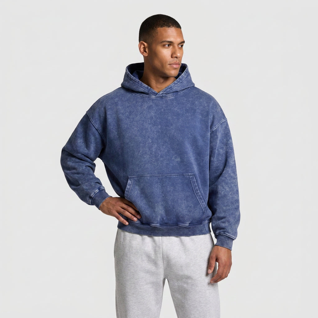 Washed Cotton Blend Hoodie Relaxed Fit for Men