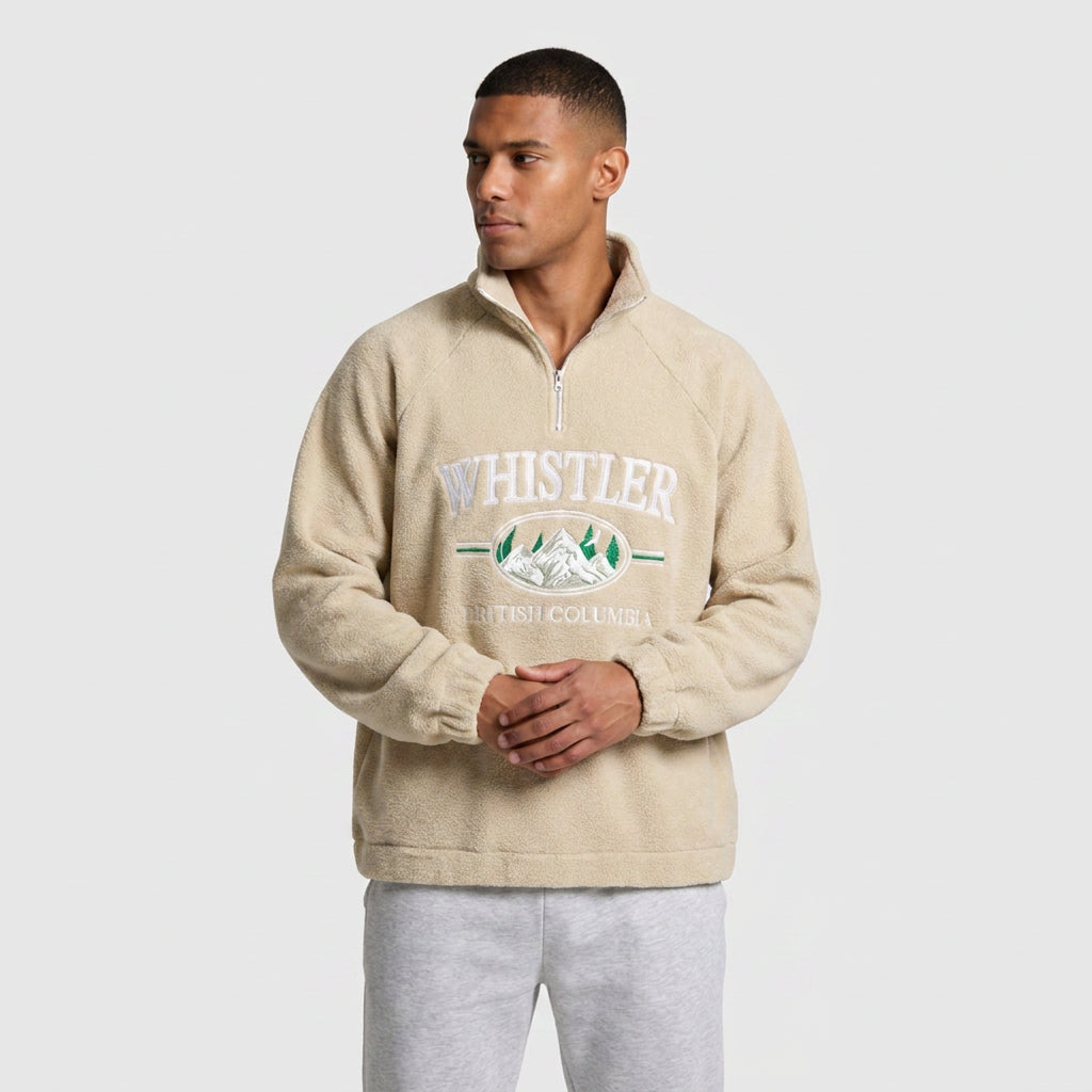 Fleece Half-Zip Pullover Embroidered Relaxed Fit for Men