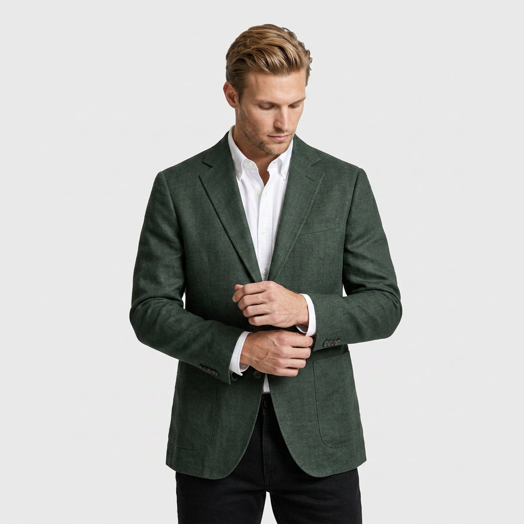 Linen Blazer Notch Lapel Patch Pockets for Men