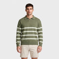 Striped Knit Polo Shirt Slim Fit Ribbed for Men