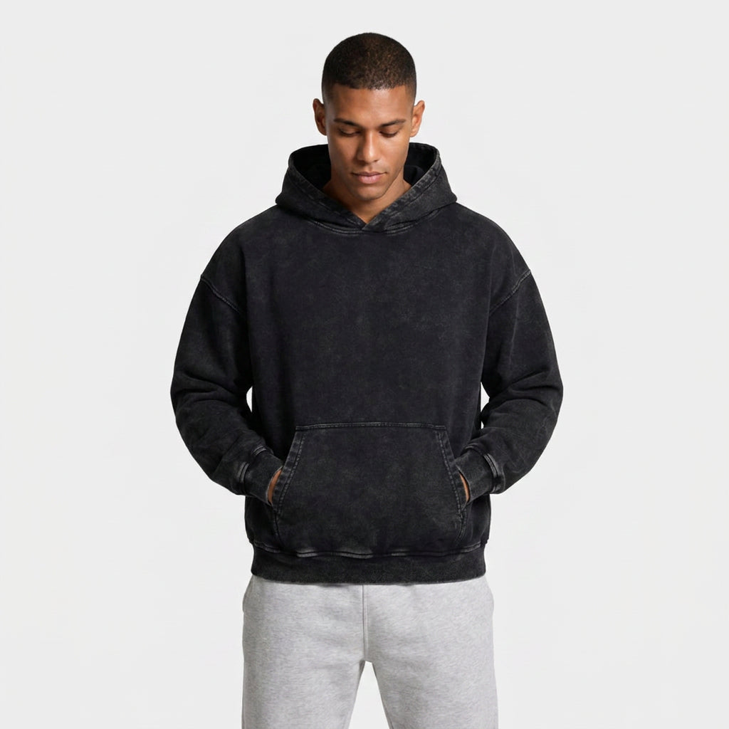 Washed Cotton Blend Hoodie Relaxed Fit for Men