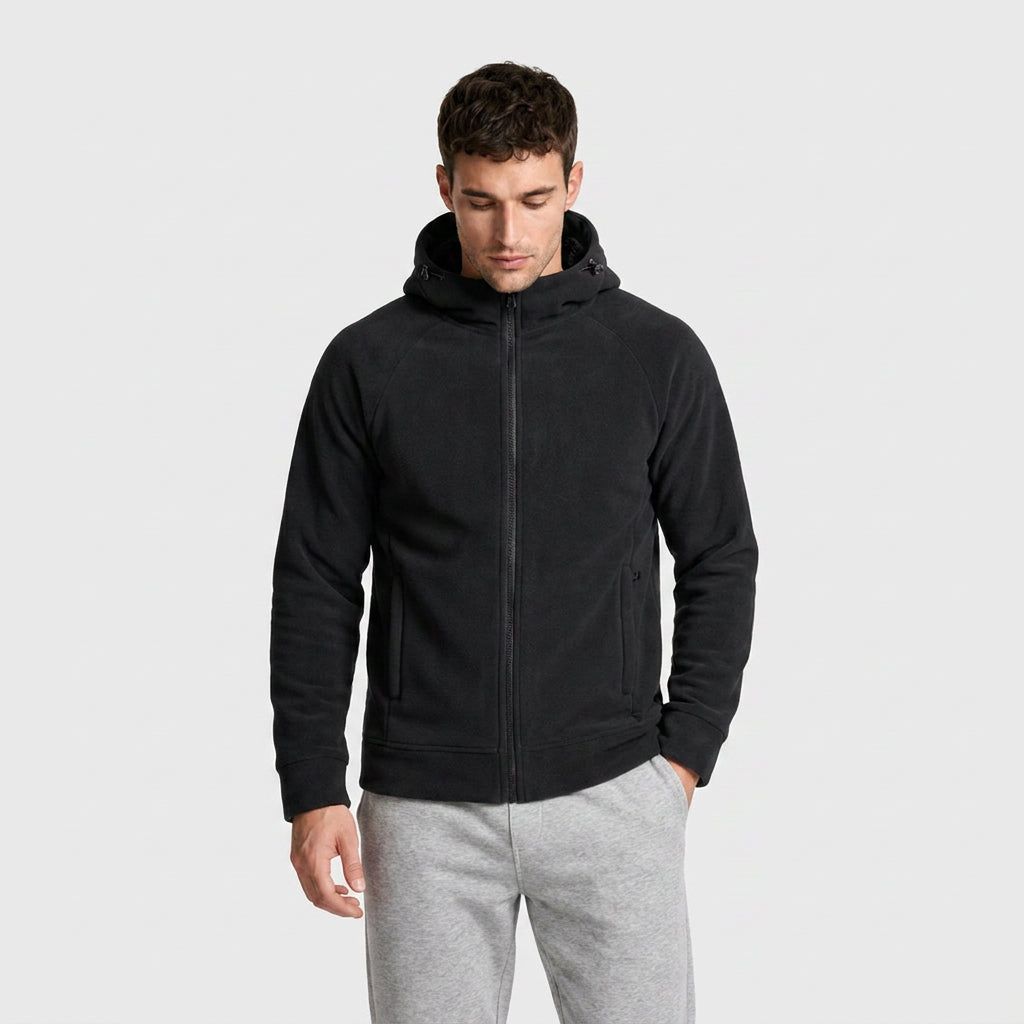 Fleece Full-Zip Hoodie Plush Lined Relaxed Fit for Men