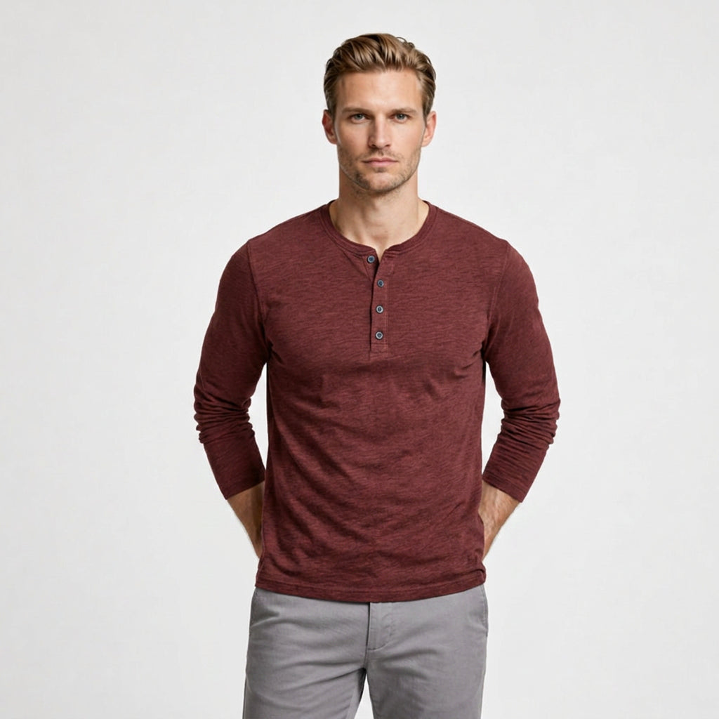 Long Sleeve Henley Slub Jersey for Men
