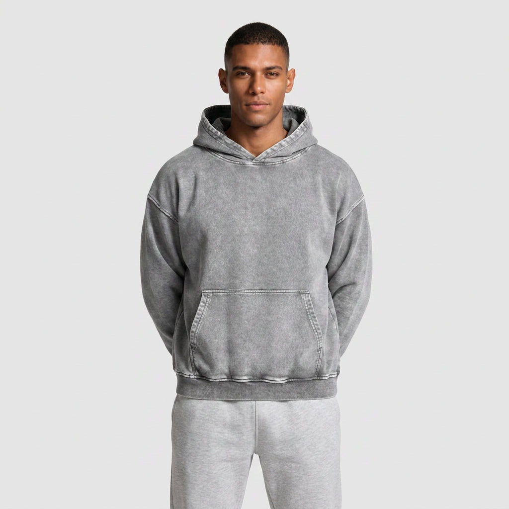 Washed Cotton Blend Hoodie Relaxed Fit for Men