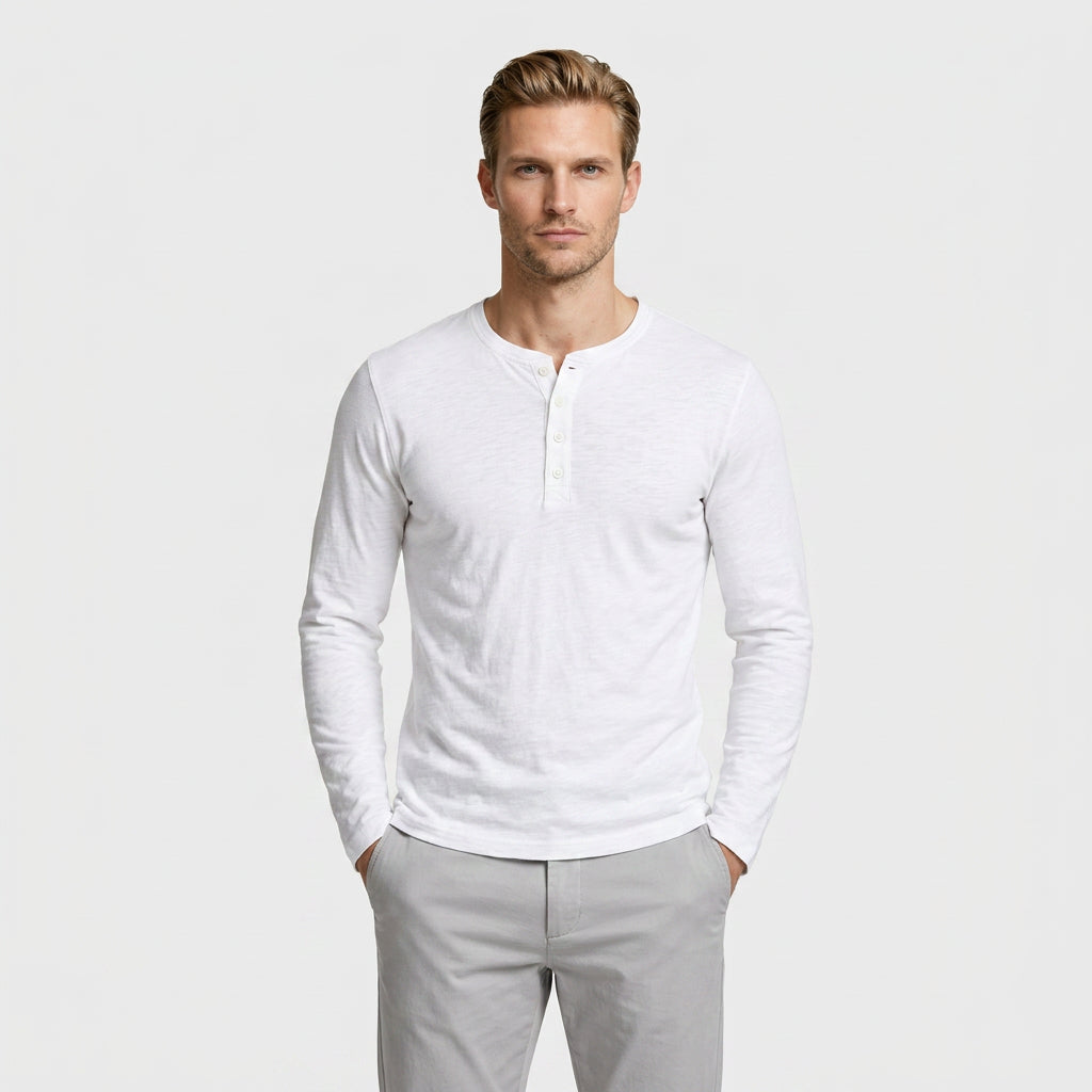 Long Sleeve Henley Slub Jersey for Men