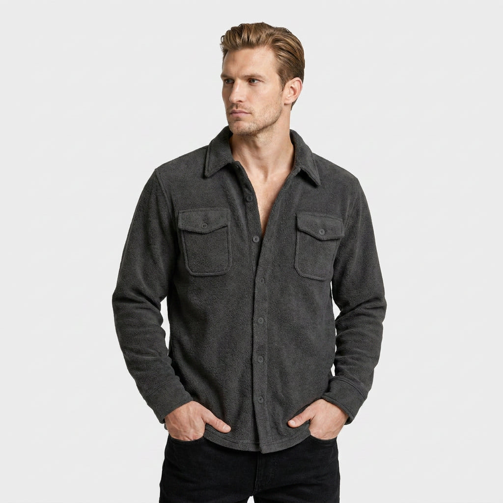 Button-Front Fleece Overshirt for Men