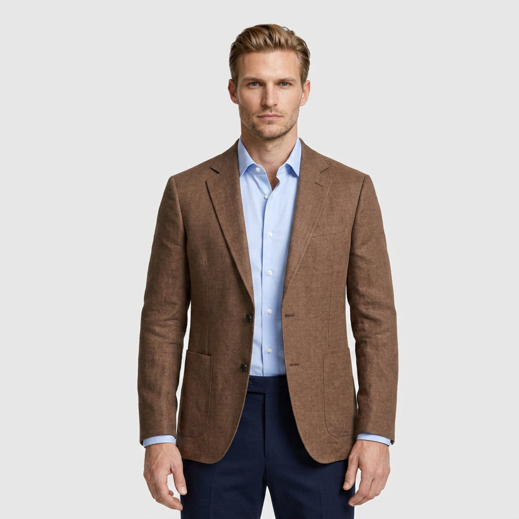 Linen Blazer Notch Lapel Patch Pockets for Men