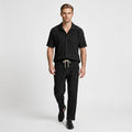 Pleated Matching Set Camp Collar Shirt Trousers for Men
