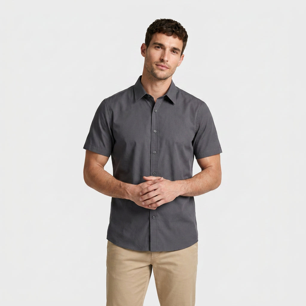 Short Sleeve Button-Up Shirt Slim Fit for Men
