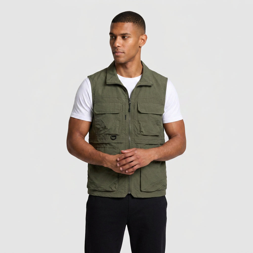 Utility Vest Multi-Pocket Full Zip for Men