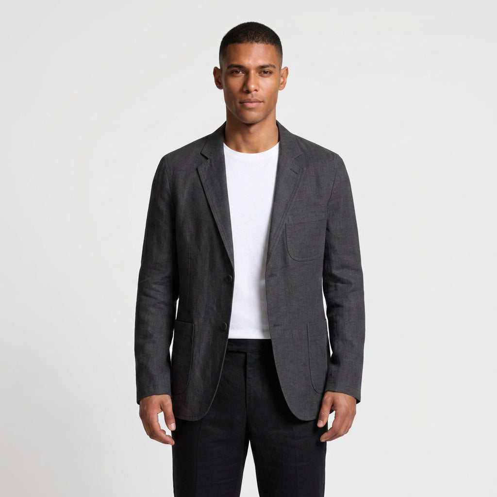 Linen Blazer Notch Lapel Patch Pockets for Men