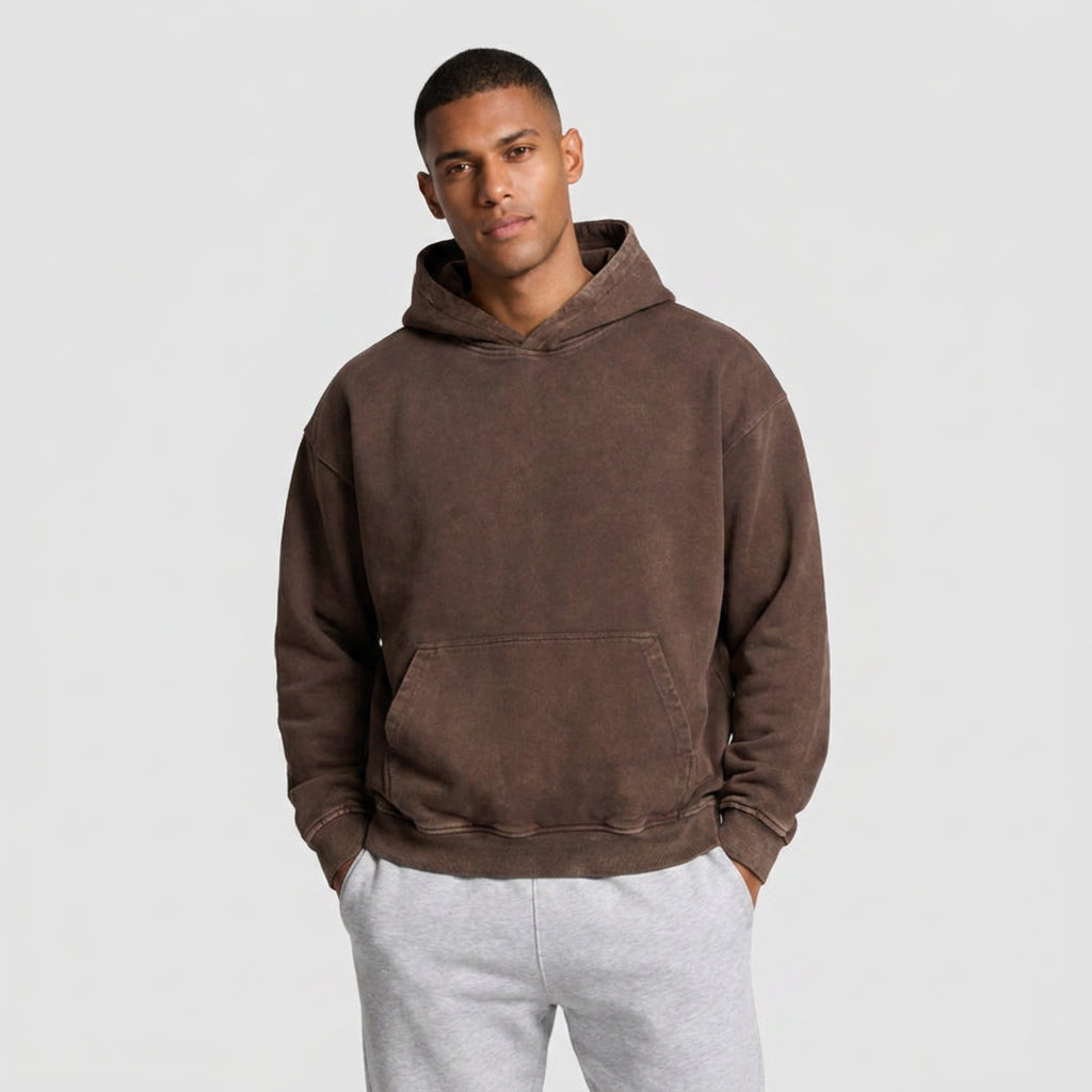 Washed Cotton Blend Hoodie Relaxed Fit for Men