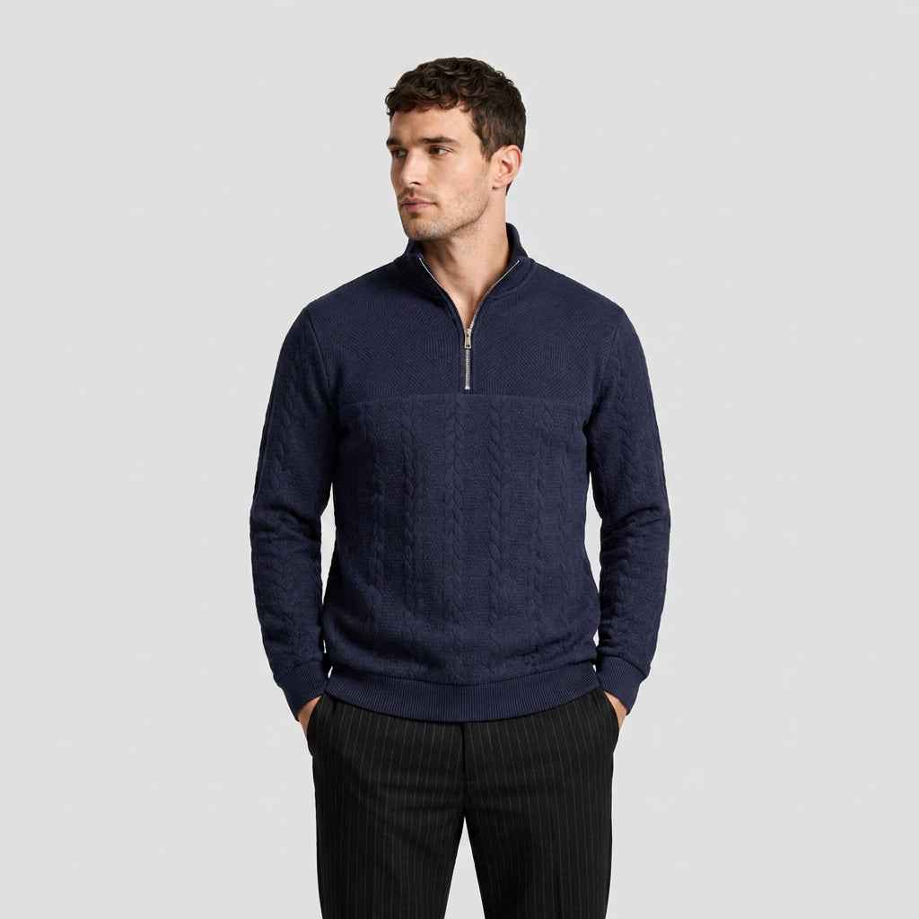 Cable Knit Merino Half-Zip Sweater High Collar for Men