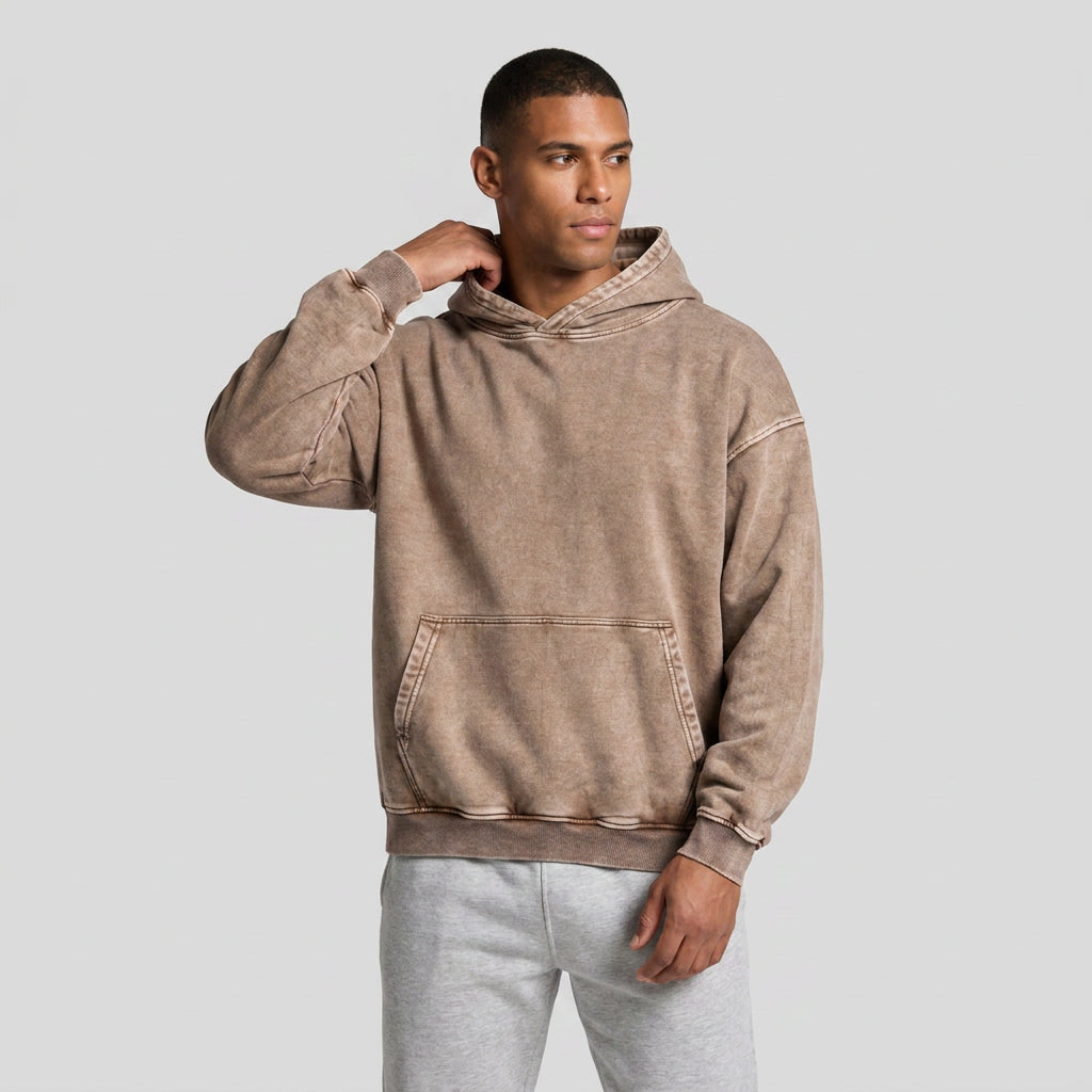 Washed Cotton Blend Hoodie Relaxed Fit for Men