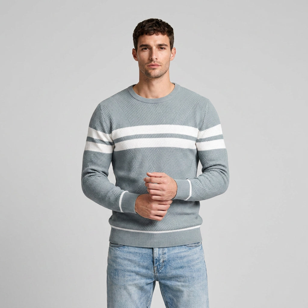 Striped Crewneck Pullover Sweater Slim Fit for Men