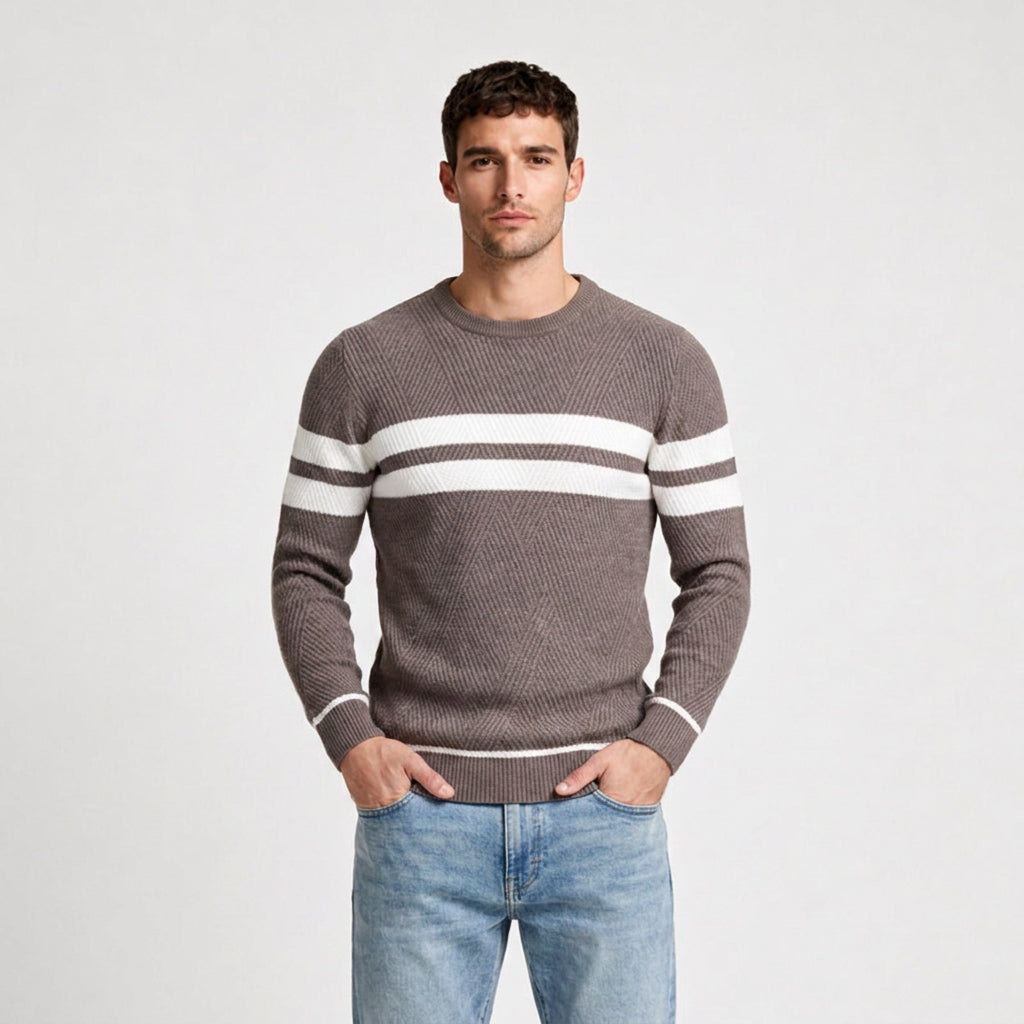 Striped Crewneck Pullover Sweater Slim Fit for Men
