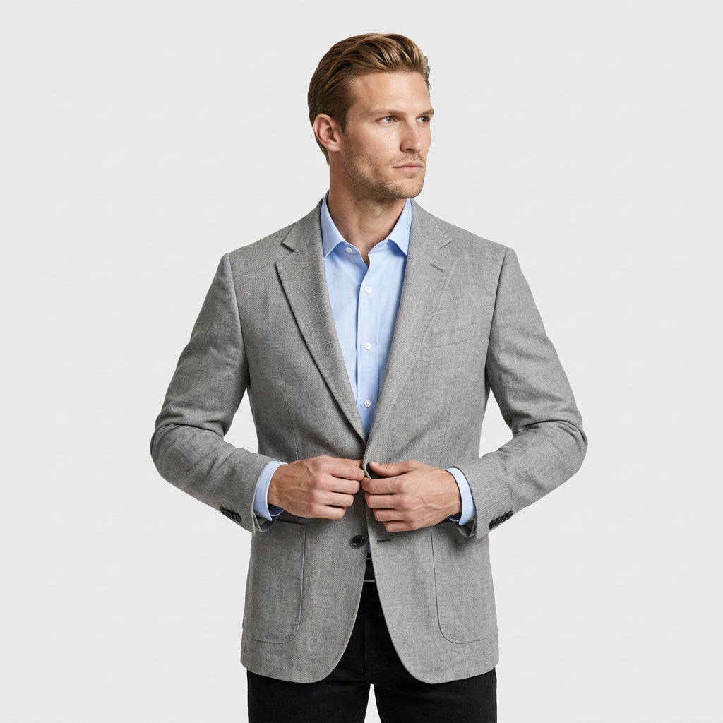 Linen Blazer Notch Lapel Patch Pockets for Men