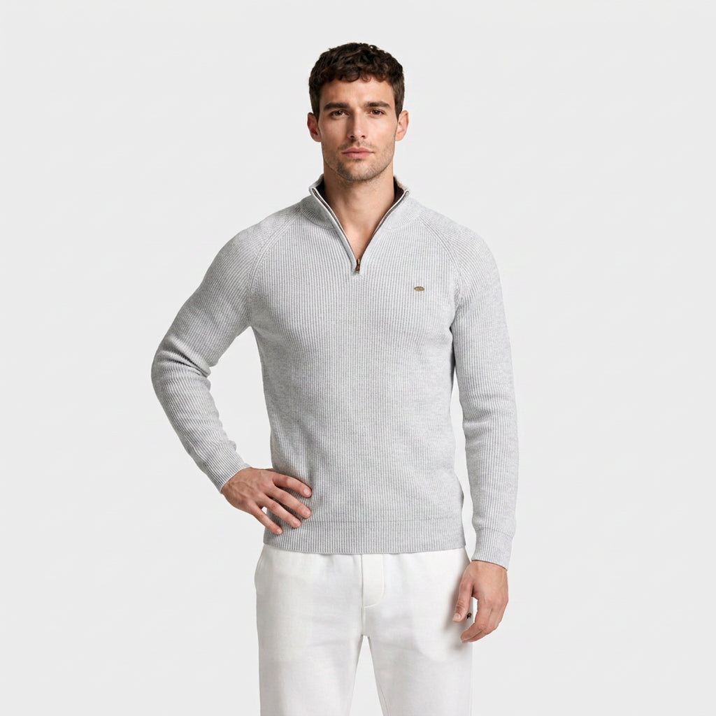 Quarter-Zip Knit Sweater Ribbed Slim Fit for Men