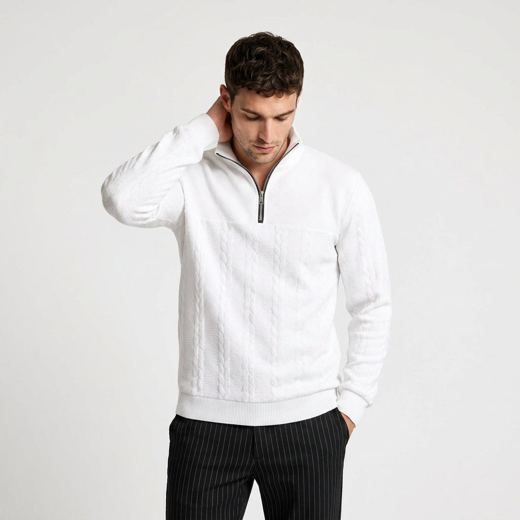 Cable Knit Merino Half-Zip Sweater High Collar for Men
