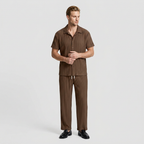 Pleated Matching Set Camp Collar Shirt Trousers for Men