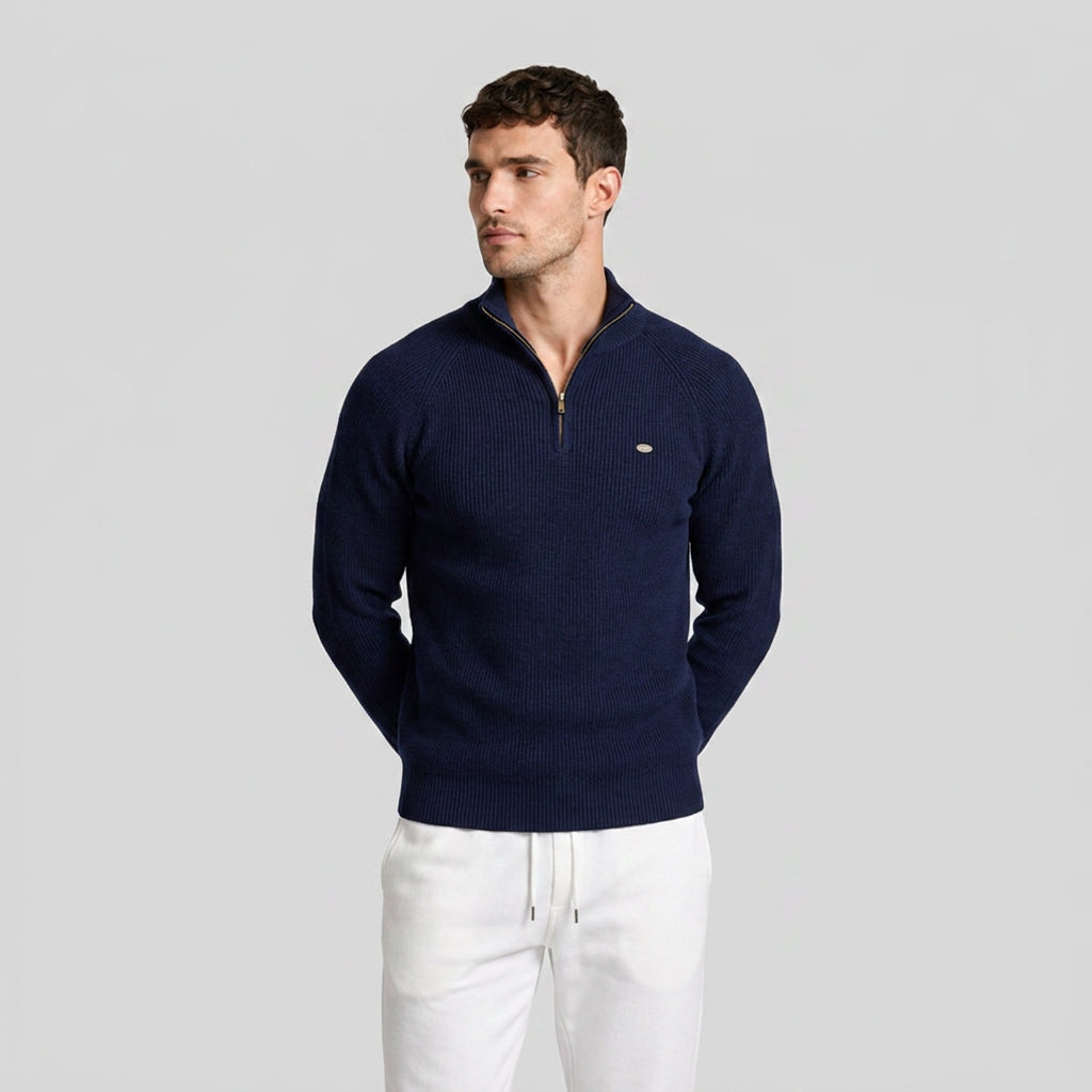 Quarter-Zip Knit Sweater Ribbed Slim Fit for Men