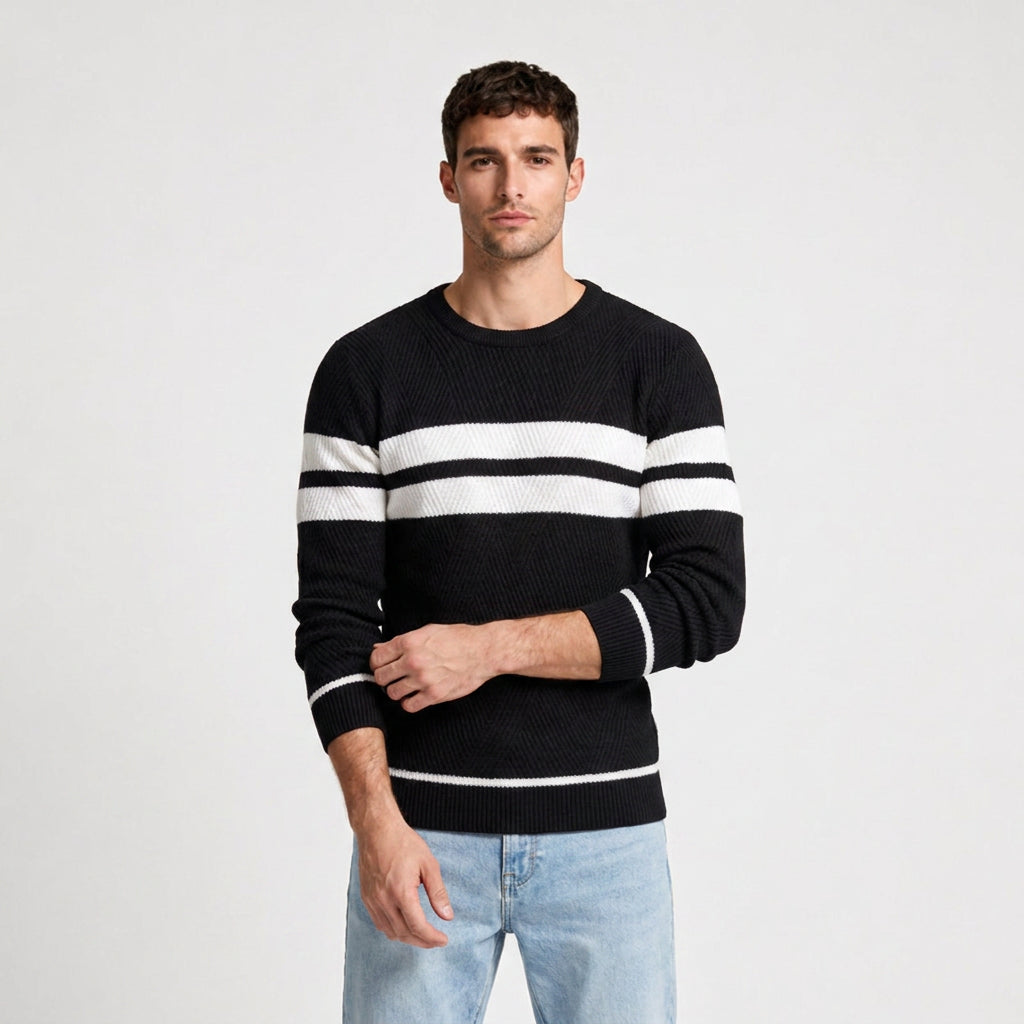 Striped Crewneck Pullover Sweater Slim Fit for Men