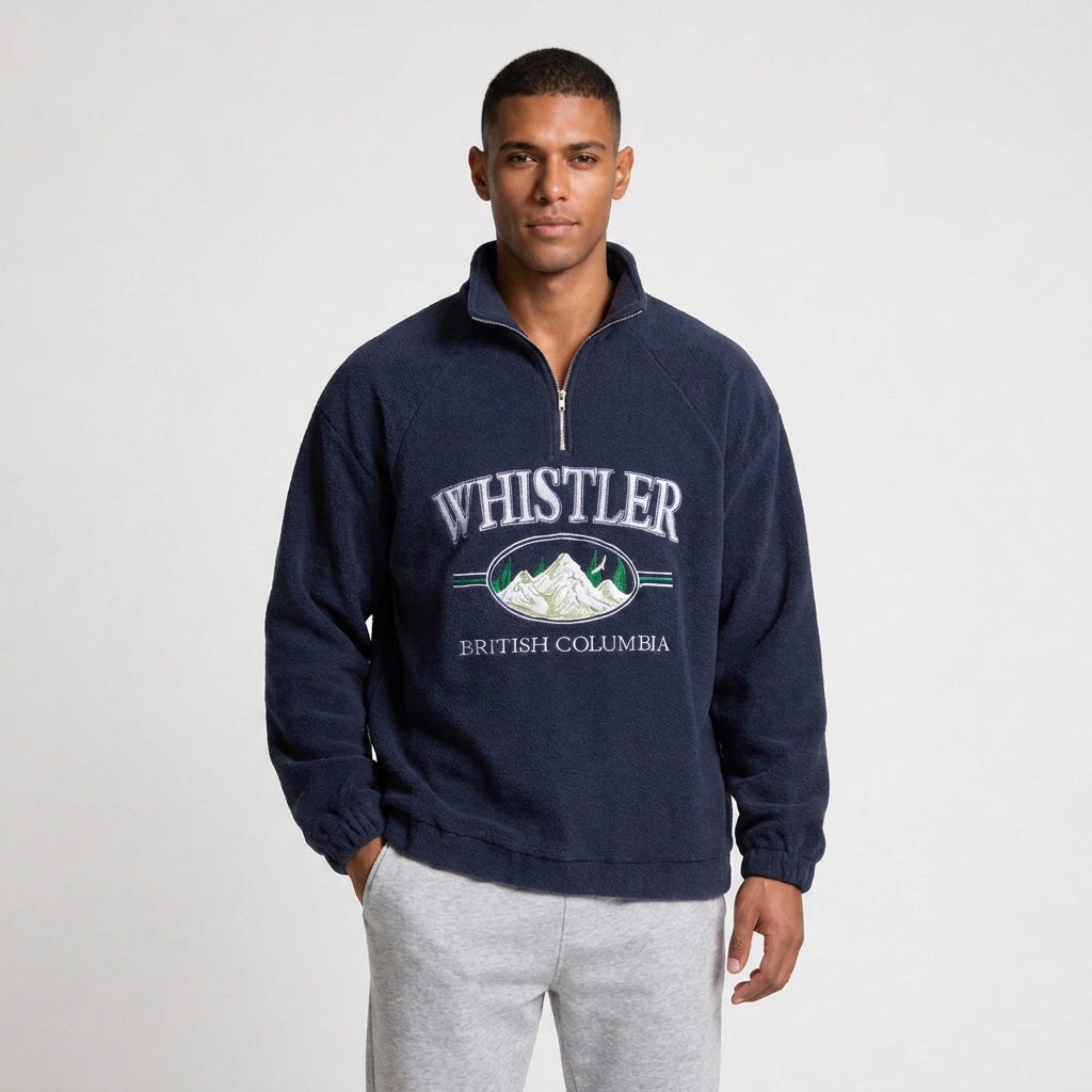 Fleece Half-Zip Pullover Embroidered Relaxed Fit for Men