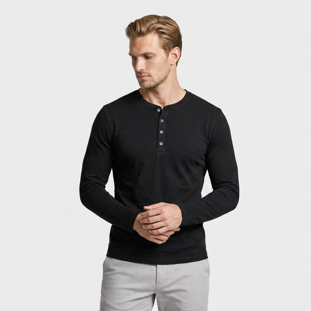 Long Sleeve Henley Slub Jersey for Men