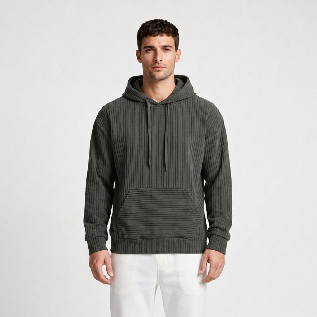 Corduroy Hoodie Relaxed Fit Kangaroo Pocket for Men