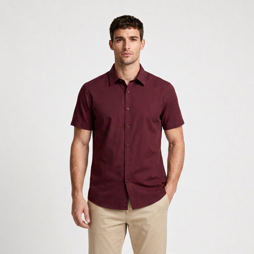 Short Sleeve Button-Up Shirt Slim Fit for Men