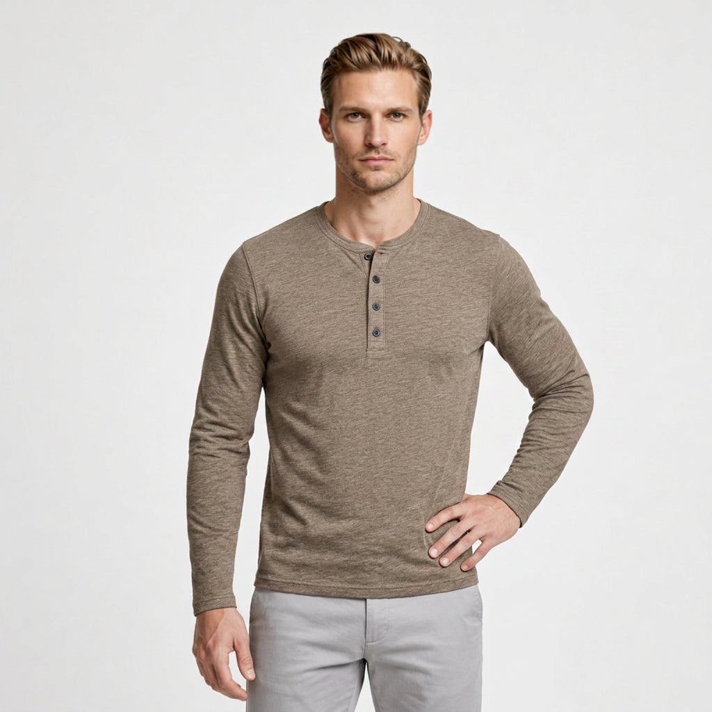 Long Sleeve Henley Slub Jersey for Men