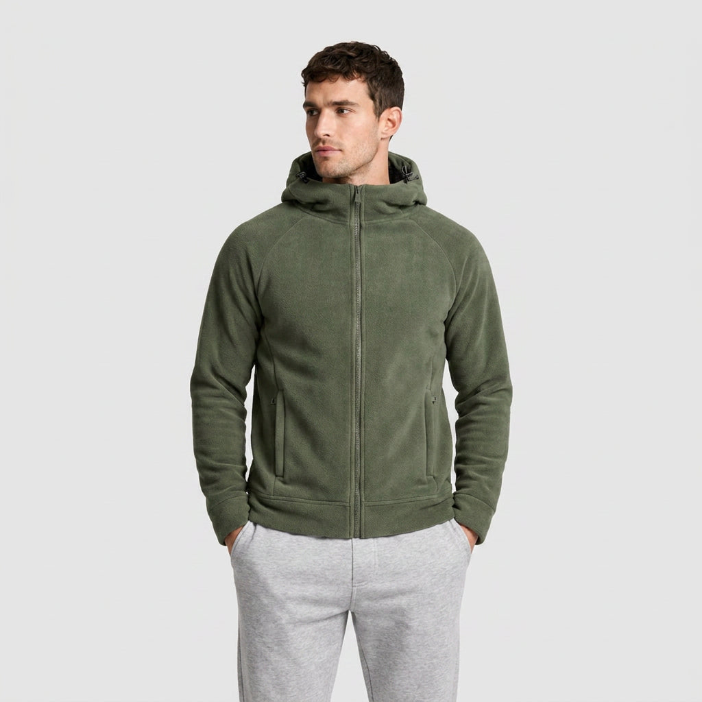 Fleece Full-Zip Hoodie Plush Lined Relaxed Fit for Men